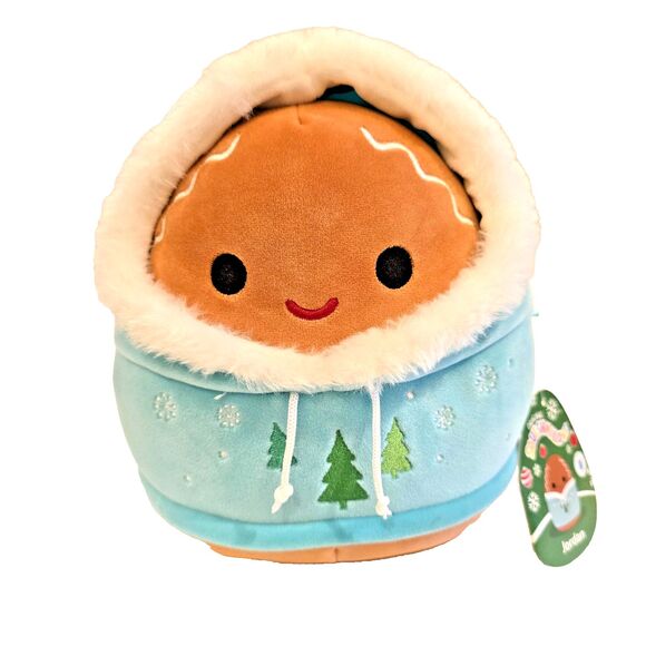 Squishmallows Jordan Gingerbread Plush 8" Holiday 2024 Blue Hoodie Tree Tag NWT - Picture 1 of 9
